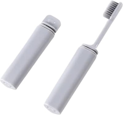 Reis Tandenborstel - Opvouwbare Borstel - Hygiënisch Reizen - Opbergbaar Handvat - 10 cm - Grijs