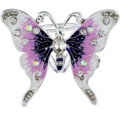 Mode Lief en Mooi Zilver Hol Kristal Vlinder Drie-Ring Sjaalgesp Broche Accessoires paars