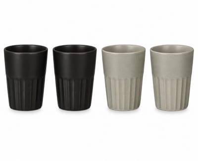 Vessia Design koffiemokken set - 4x - zwart/grijs - zonder oor - keramiek - 300 ml