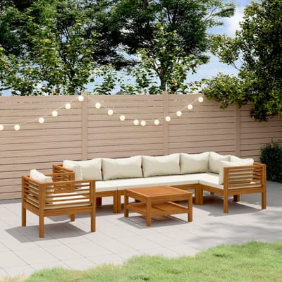 vidaXL - 7-delige - Loungeset - met - crèmekleurige - kussens - massief - acaciahout