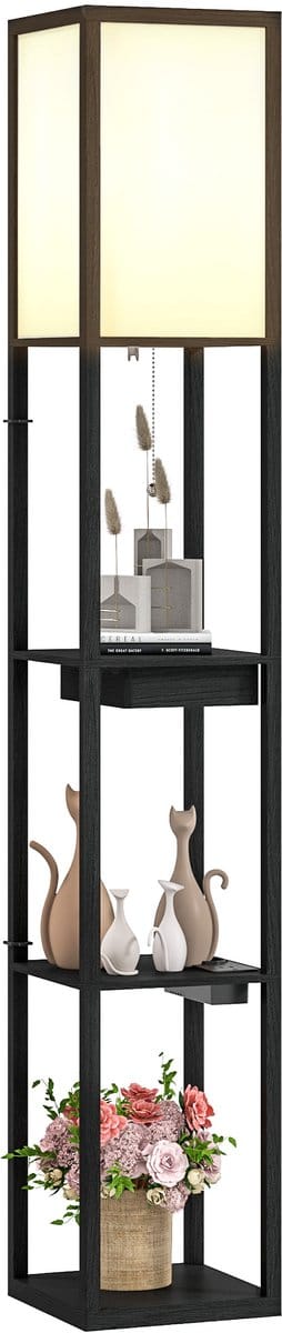 HOMCOM-Stehlampe-MDF, Sperrholz-26L x 26B x 159H cm-Schwarz+Weiß