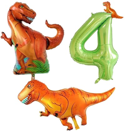 Dailygoods- Ballon Set - 1 stuk Nummer 4 - 2 stuks Dinosaurusballon - Achtergrondwanddecoratie - Kinderfeest - Aluminiumfolie 90 cm - Feestballonnen