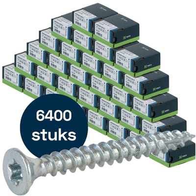 Radix Torx 20 Spaanplaatschroef - Platkop + Snijpunt - 4,0 x 35mm - Verzinkt - Voldraad (6400 stuks) VOLLE DOOS!
