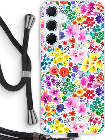 Case Company® - Hoesje met koord geschikt voor Samsung Galaxy A35 hoesje met Koord - Little Flowers - Telefoonhoesje met Zwart Koord - Bescherming aan alle Kanten en Over de Schermrand