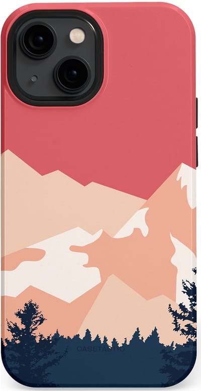 Casetastic hoesje geschikt voor Apple iPhone 13 mini - MagSafe - Dubbellaagse bescherming - Bergen bij stille toppen - Fashion Case - Koraal Donkergrijs Zand Perzik