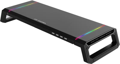 NAXSIR multifunctionele monitorstandaard met 4 USB 2.0-poorten | 9 RGB-lampjes met dynamische effecten | kabelbeheer | voor gamers en professionele werkomgevingen