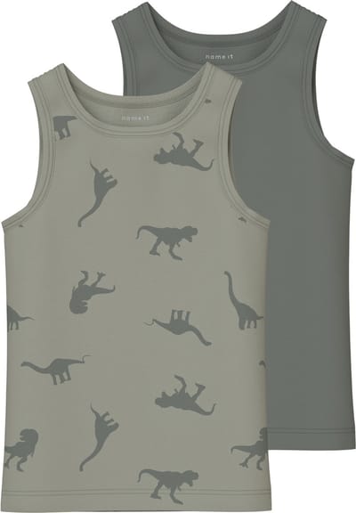 NAME IT NMMTANK TOP 2P AGAVE GREEN DINO NOOS Jongens Onderhemd - Maat 86