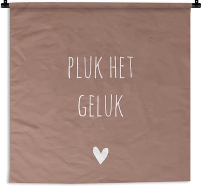 Wandkleed - Quote - Geluk - Hart - 120x120 cm - Wandtapijt