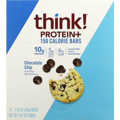Pense!, Barres Protéinées+ 150 Calories, Pépites de Chocolat, 10 Barres, 40 g (1.41 oz) Chaque