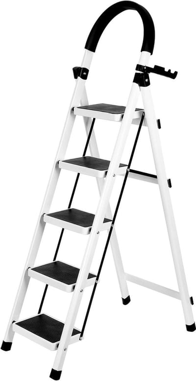 Opvouwbare trapladder - Huishoudladder opstapladder - Veilig klussen thuis - Met gereedschapsplaat leuningen - 39 x 152 cm - Wit