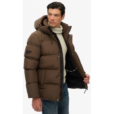 Superdry - Middellange Sport Pufferjas met Capuchon - Heren - Gewatteerde jassen
