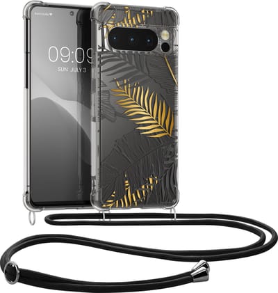 kwmobile telefoonhoesje geschikt voor Google Pixel 8 Pro - Hoesje met telefoonkoord - Back cover voor smartphone - Case in geel / grijs / transparant