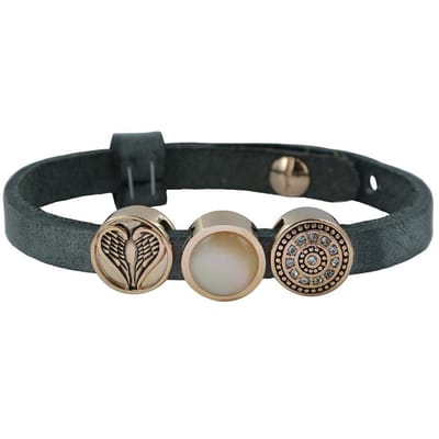 Quiges Leder Armband met 3 Aanschuif Knopen - Dames - RVS - 24cm