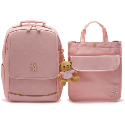 MLB New York Yankees Sac à dos en nylon deux-en-un pour femme avec lettres diamant en relief vintage, bandoulière réglable, fermeture éclair 7ABKMD14N-50PKM Pink