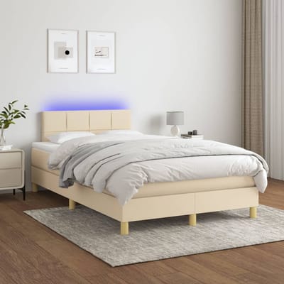 vidaXL - Boxspring - met - matras - en - LED - stof - crèmekleurig - 120x200 - cm