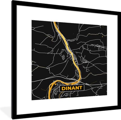 Fotolijst incl. Poster - Stadskaart - Dinant - Gold - Kaart - Plattegrond - 40x40 cm - Posterlijst