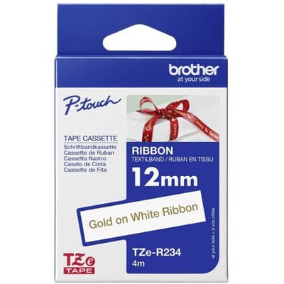 Etiketten Brother TZe, TZ TZe-R234 Tapekleur: Wit Tekstkleur:Goud 12 mm 4 m