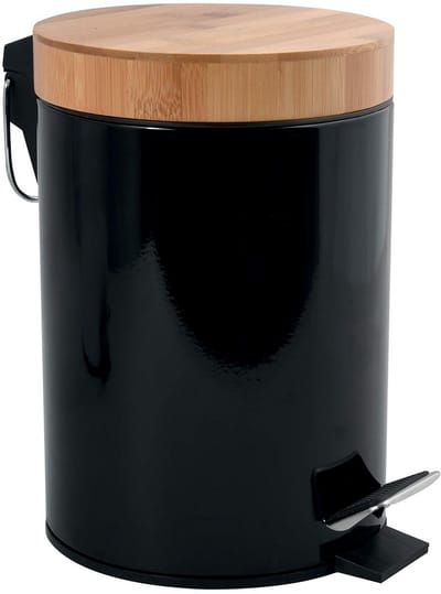 MSV Cosmetica-emmer 3 liter roestvrij staal bamboe met softclosemechanisme en binnenemmer Aza badkamer vuilnisemmer softclose afvalemmer zwart