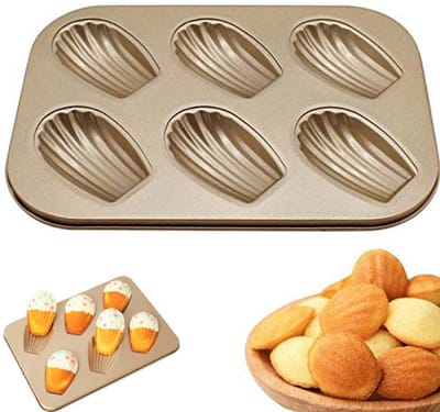 Madeleine Cakevorm - Antiaanbakvorm met 6 holtes - Kattenpootschelp Ovenbakvorm - Bakvorm met 6 holtes - DIY Gebak- en broodvorm Koolstofroestvrij staal - Goud - Ovale Madeleine Cakebakvorm met 6 holtes - Geschikt voor het bakken in de oven