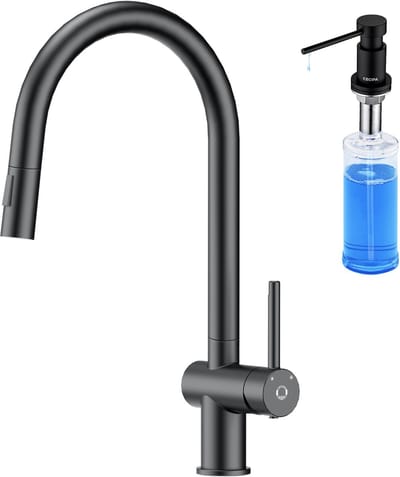 CECIPA max Keuken Kraan Zwart - Keukenkraan Met Uittrekbare Uitloop - Met Zeepdispenser 300ML - 360° Draaibare Keukenkraan - keukenkraan Uittrekbaar - Zwart