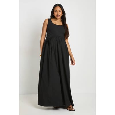 boohoo Dames Zwangerschaps Katoenen Poplin Geplooide Maxi Jurk | Zwart | Maat: 38