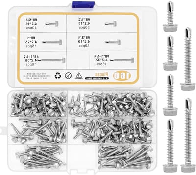 Set van 160 zelftappende schroeven in roestvrij staal, inclusief M4.2 x 13 mm, 16 mm, 19 mm, 25 mm, 32 mm en 38 mm, ideaal voor metaal en houtbewerking