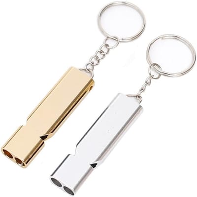 2-pack aluminiumlegering overlevingsfluitje met dubbele frequentie - Buitenfluitje met koord - Noodoverleving/buitenwandelen speciaal - Dubbele overlevingsfluit - Duiventrainingsfluitje - Goud en zilver