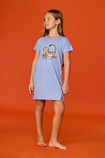 Woody slaapkleed meisjes/dames - blauw - tijger - 261-10-DZA-S/840 - maat 152