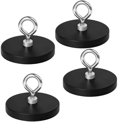 Extra sterke neodymium magneten 43 mm met rubberen coating, niet-slip, inclusief M4 schroefgaten en magnetische haken, 10 kg hechtkracht voor lampen en apparaten