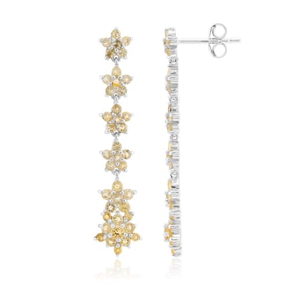 Cavill - Zilveren Oorbellen met 82 Braziliaanse Citrienen 1,73 ct - 925 Sterling Zilver - Elegant Bloemmotief - Luxe Dames Oorhangers