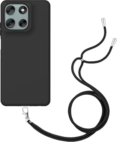 Cazy hoesje met koord geschikt voor Motorola Moto G56 Hoesje met Koord - Flexibele Case - Zwart
