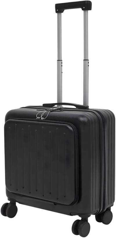 Reiskoffer – Voor reizen en dagelijks gebruik – Uitbreidbare rolkoffer met wielen en bekerhouder – Zwart, 45×24×41 cm