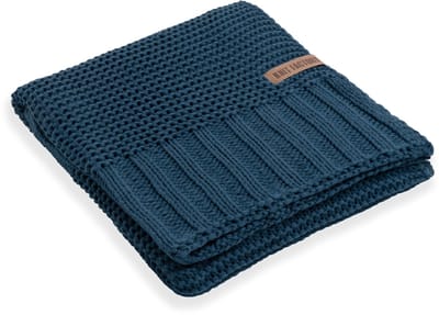 Knit Factory Vinz Gebreid Plaid - Woondeken - plaid - Wollen deken - Kleed - Petrol - 160x130 cm