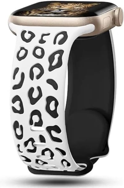 MY PROTECT - Siliconen Panter Bandje - Geschikt Voor Apple Watch Bandje - Series 1/2/3/4/5/6/7/8/9/10/SE/Ultra - 44mm - 45mm - 46mm - 49mm - Sportbandje - Wit Zwart