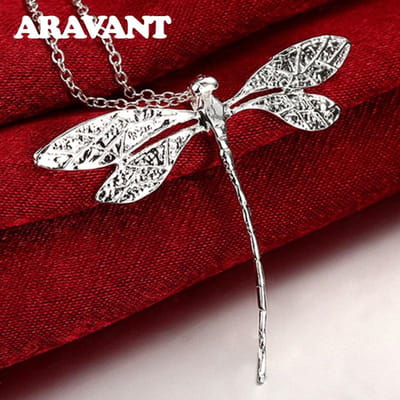 Nieuwe Mode 925 Zilveren Sieraden Lange Libel Hangers Kettingen Kettingen Voor Vrouwen Valentijnsdag Cadeaus gray