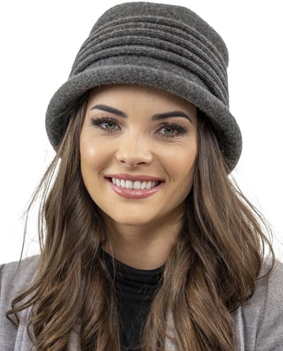 Vivisence Dames Winter Hoed - Wolmix 80 Procent Wol 20 Procent Polyamide Gebreid Met Decoratieve Bandjes In Klassieke Stijl - Comfortabele Pasvorm Voor Warmte En Elegante Stijl Ideaal Als Cadeau - Donkergrijs