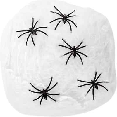 Horror spinnenweb met spinnen - wit - 40 gr - Halloween decoratie