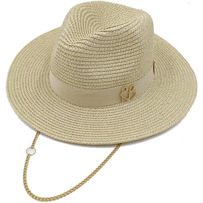 Dames Hoed Zout Gras Stro Hoed Letter Jazz Zon Hoed Mannen En Vrouwen Zomer Panama Jazz Hoed Buiten Vakantie Strand Zon Hoed Groothandel 56-58cm beige