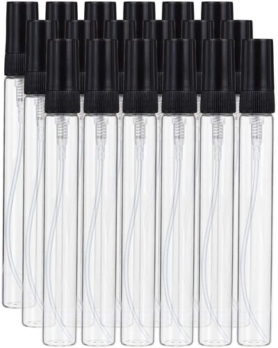 Dailygoods- Spuitfles 10 ml - Mini Spuitflacon - Fijne Nevel - 25 Stuks - Transparant Glas - Pompdeksel Zwart - Nevelspuit