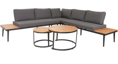 Tuinset MCW-H54c, loungeset, bijzettafel Spun Poly Acaciahout Staal ~ bruin, kussens donkergrijs