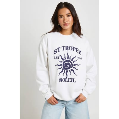 boohoo Dames St Tropez Bedrukt Oversized Sweatshirt | Wit | Maat: Small