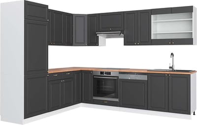 Vicco Hoekkeuken Fame-Line, Antraciet-goud/Wit, 287 x 227 cm, WB Eik