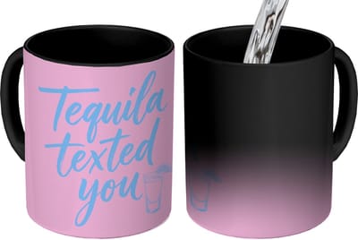 Magische Mok - Foto op Warmte Mokken - Koffiemok - Tequila texted you - Roze - Blauw - Magic Mok - Beker - 350 ML - Theemok - Mok met Tekst