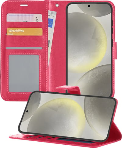 Hoesje - Met Pasjeshouder - Geschikt voor Samsung Galaxy S24 - Luxe Bookcase Portemonee - Flip Case - Kunstleer Book Case - Flipcase - Book Cover - Walletcase - Portemonneehoes - Telefoonhoesjes - Donkerroze