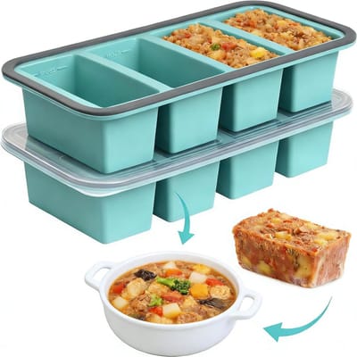 Dailygoods - Souper Cubes Siliconen vriesvorm, set van 2 siliconen vriesvormen voor soep, ijsblokjes, 250 ml, extra groot, invriezen container met deksel voor soep, bouillon, saus, ijsblokjes, BPA-vrij