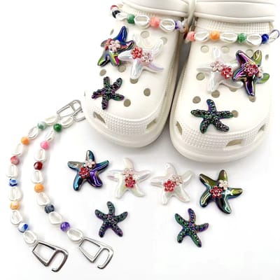Schoenaccessoires-geschikt voor crocs charms- geschikt voor crocs pins- geschikt voor crocs Accessoires- geschikt voor Crocs Jibbitz-Schelpenketting met zeester [8 stuks met sluiting]