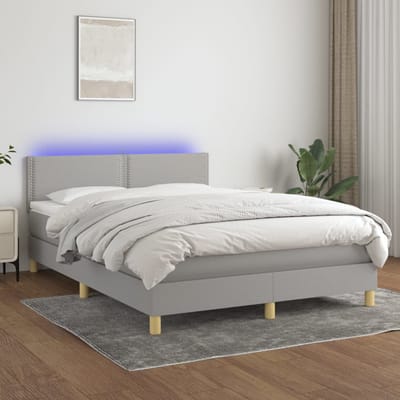vidaXL - Boxspring - met - matras - en - LED - stof - lichtgrijs - 140x190 - cm