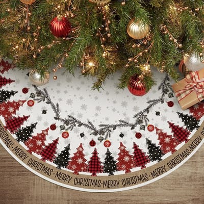 Allecto - Kerstboomrok - Rode buffelgeruite dennenboom - 91 cm - Uniek kerstdecoratie - Sneeuwvlokken - Geschikt voor feestdagen