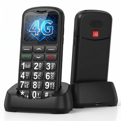 SyncGear GSM 4G – Grote Cijfers en SOS Noodknop – Gebruiksvriendelijk voor Ouderen – Oplaadstation & Grote Letters – Senioren Mobiel – Dumbphone - Feature Phone