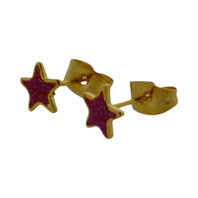 Aramat Jewels | Oorbellen | Goudkleurige Ster Oorstekers Rood 6 mm | | | |6mm | Staal | Volwassenen, Kinderen | Verkleurd niet